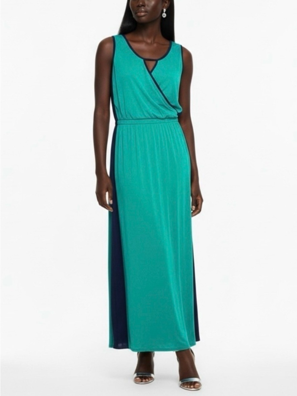Lilla.P Maxi Dress Sz L Kelly Green Jersey Sleeveless Colorblock Summer Preppy
